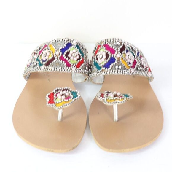 Walk Eaze Ethnic Multi Color Embellished Toe Ring Sandals Flats 9 - Picture 2 of 8